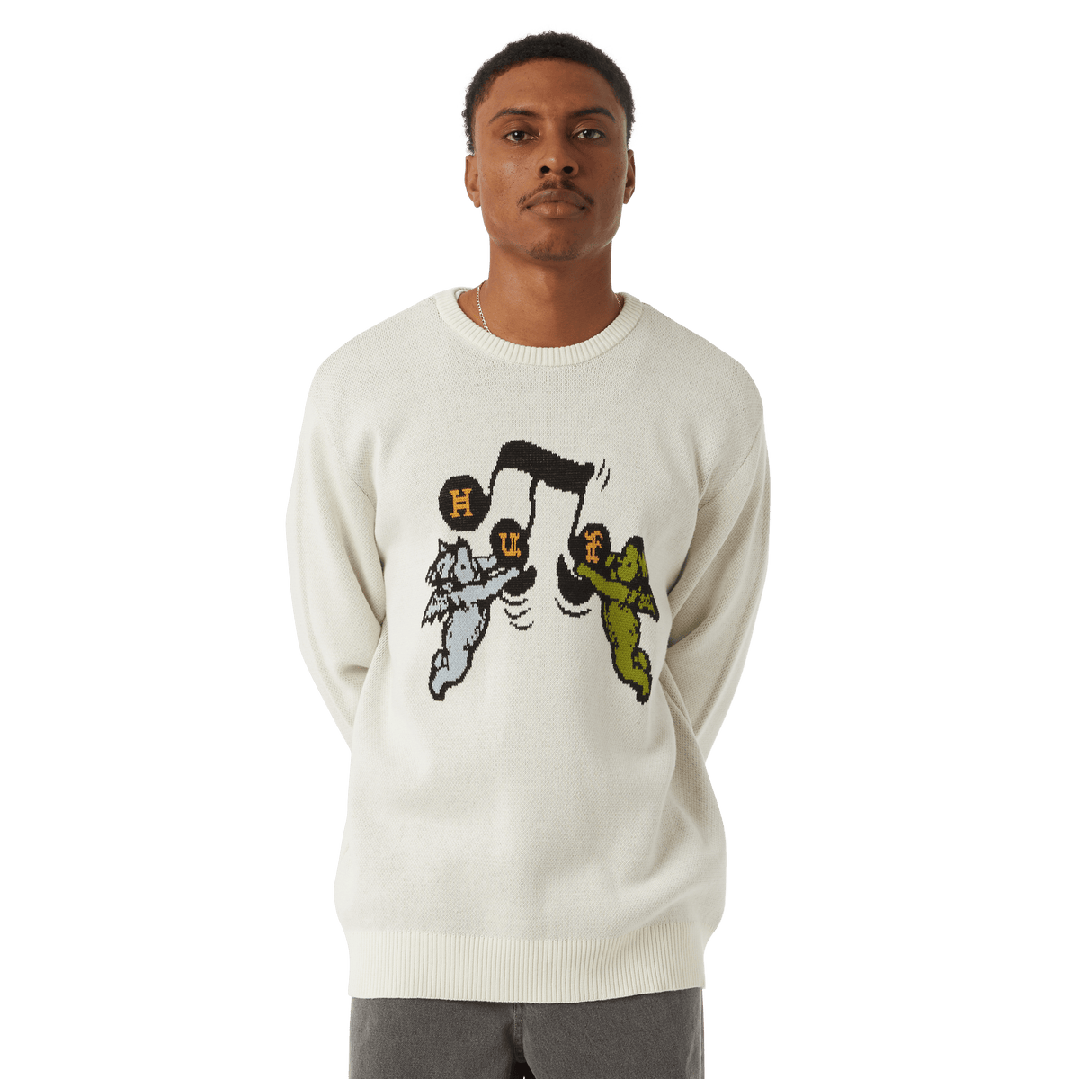 HUF SONG INTARSIA SWEATER LINEN L