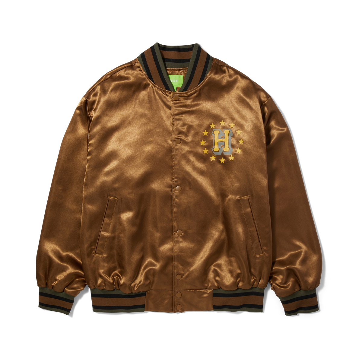 Gold satin clearance baseball jacket