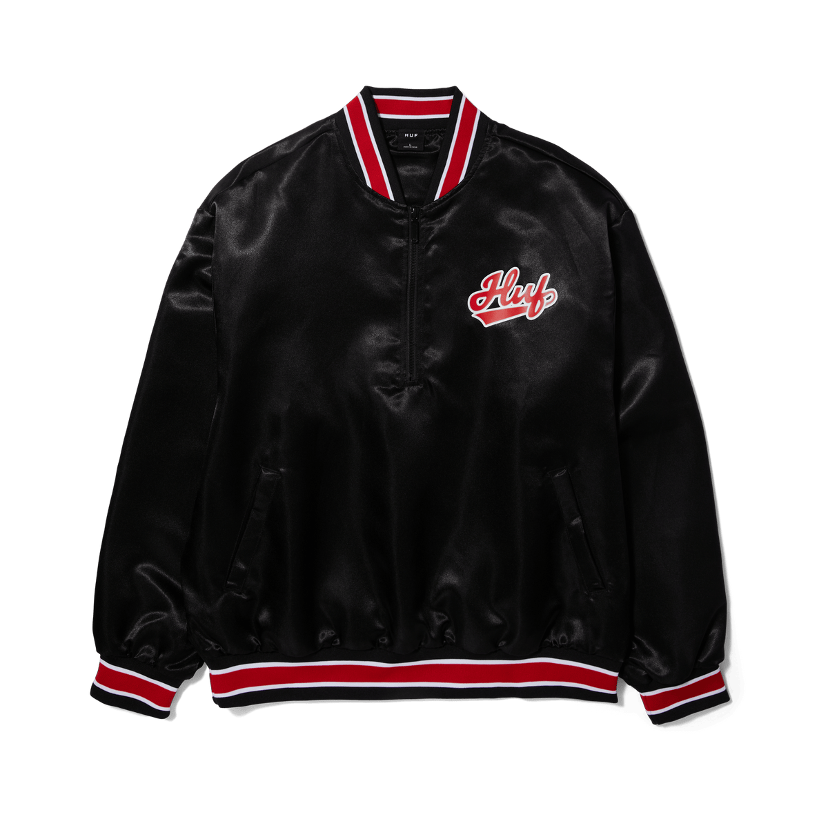 Pop Fly Satin Baseball Jacket Black M